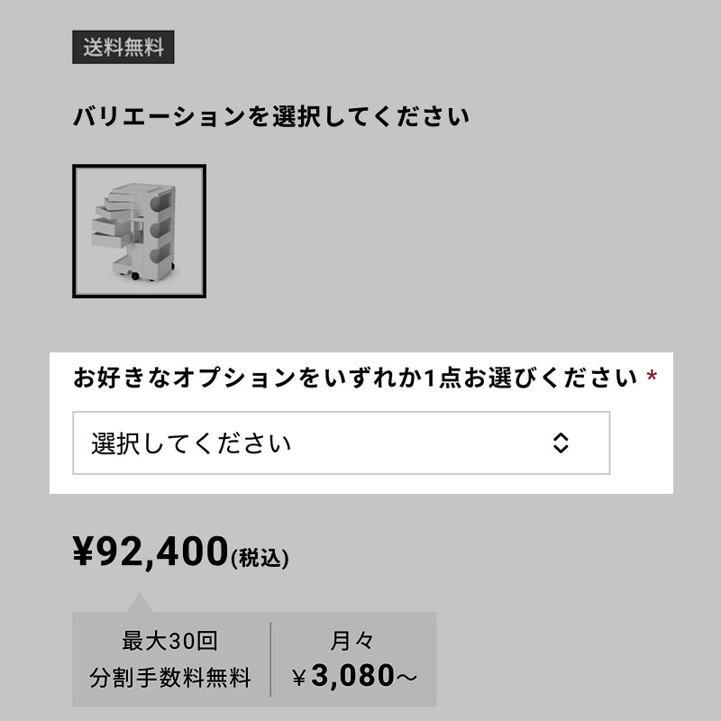 ボビーワゴンご注文時のオプション選択画面イメージ